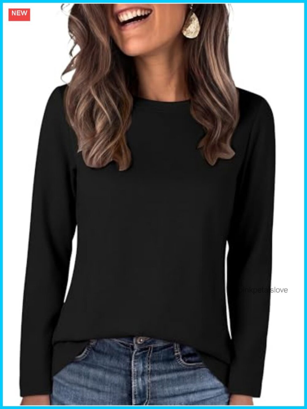Wrinkle Free Long Sleeve Crew Neck Top for Women Fall Work T-Shirt